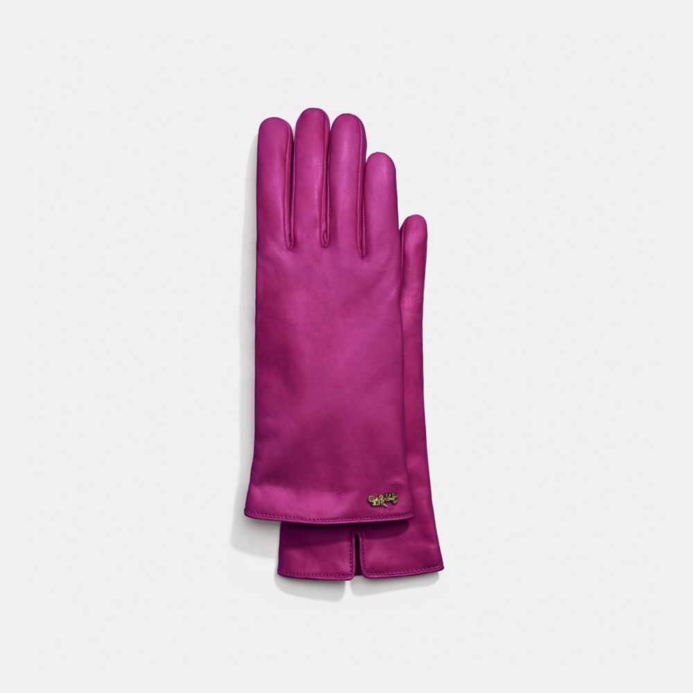COACH 7290 Horse And Carriage Leather Tech Gloves Dark Magenta