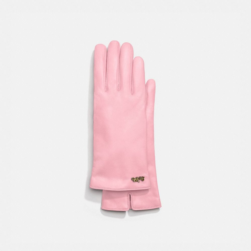 COACH 7290 Horse And Carriage Leather Tech Gloves Powder Pink