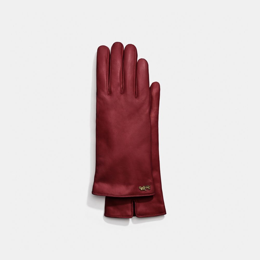 Horse And Carriage Leather Tech Gloves - WINE - COACH 7290