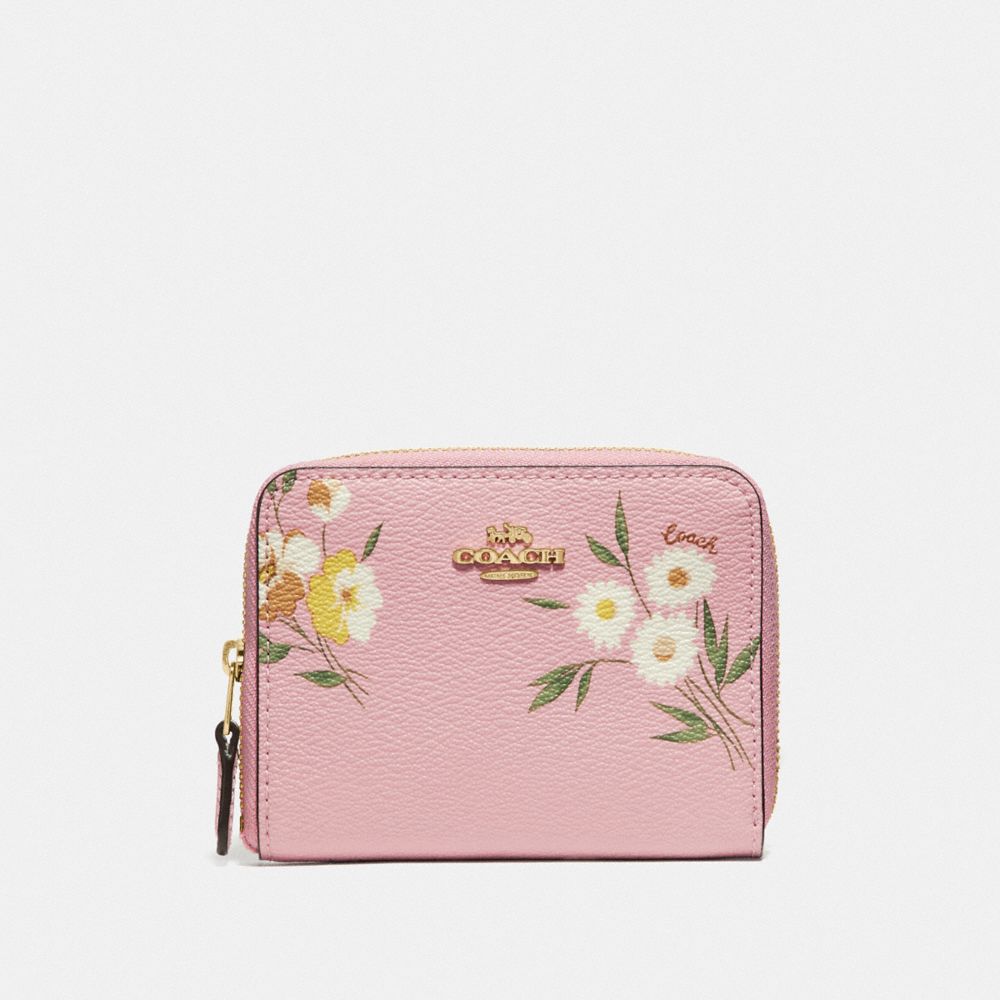 COACH 73017 SMALL ZIP AROUND WALLET WITH TOSSED DAISY PRINT IM/CARNATION