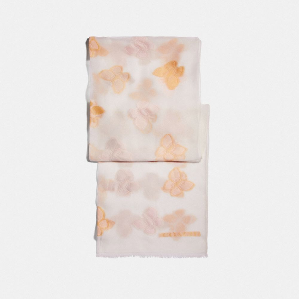 BUTTERFLY PRINT SILK OBLONG SCARF - 73210 - CHALK