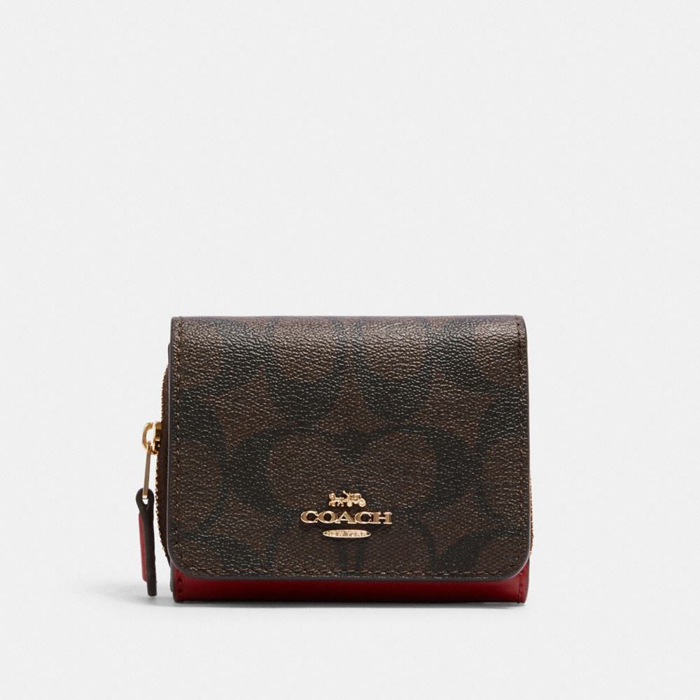 COACH SMALL TRIFOLD WALLET IN SIGNATURE CANVAS - IM/BROWN 1941 RED - 7331