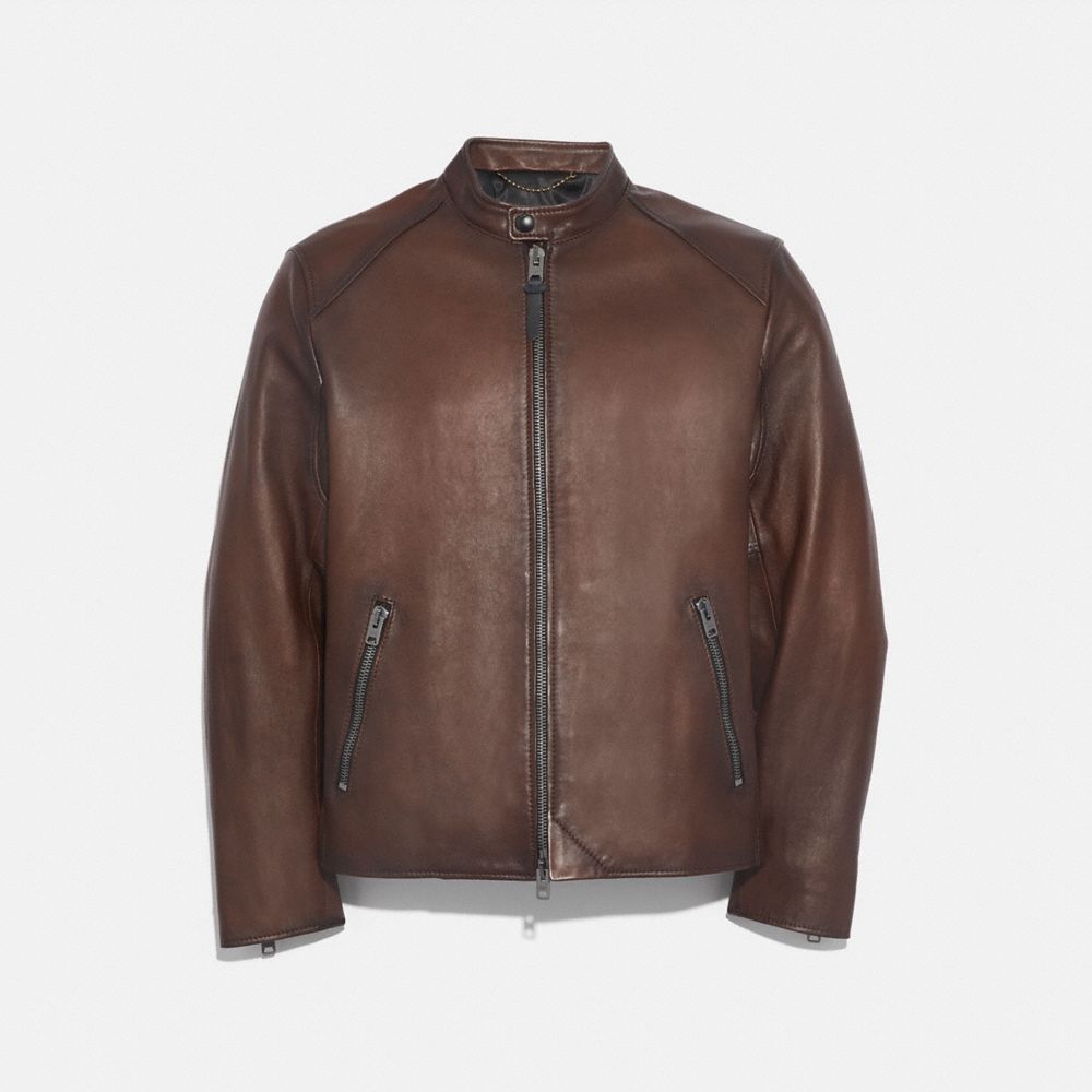 LEATHER RACER JACKET - 73380 - DARK SADDLE