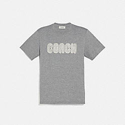 EMBROIDERED COACH PRINT T-SHIRT - HEATHER GREY - COACH 73523