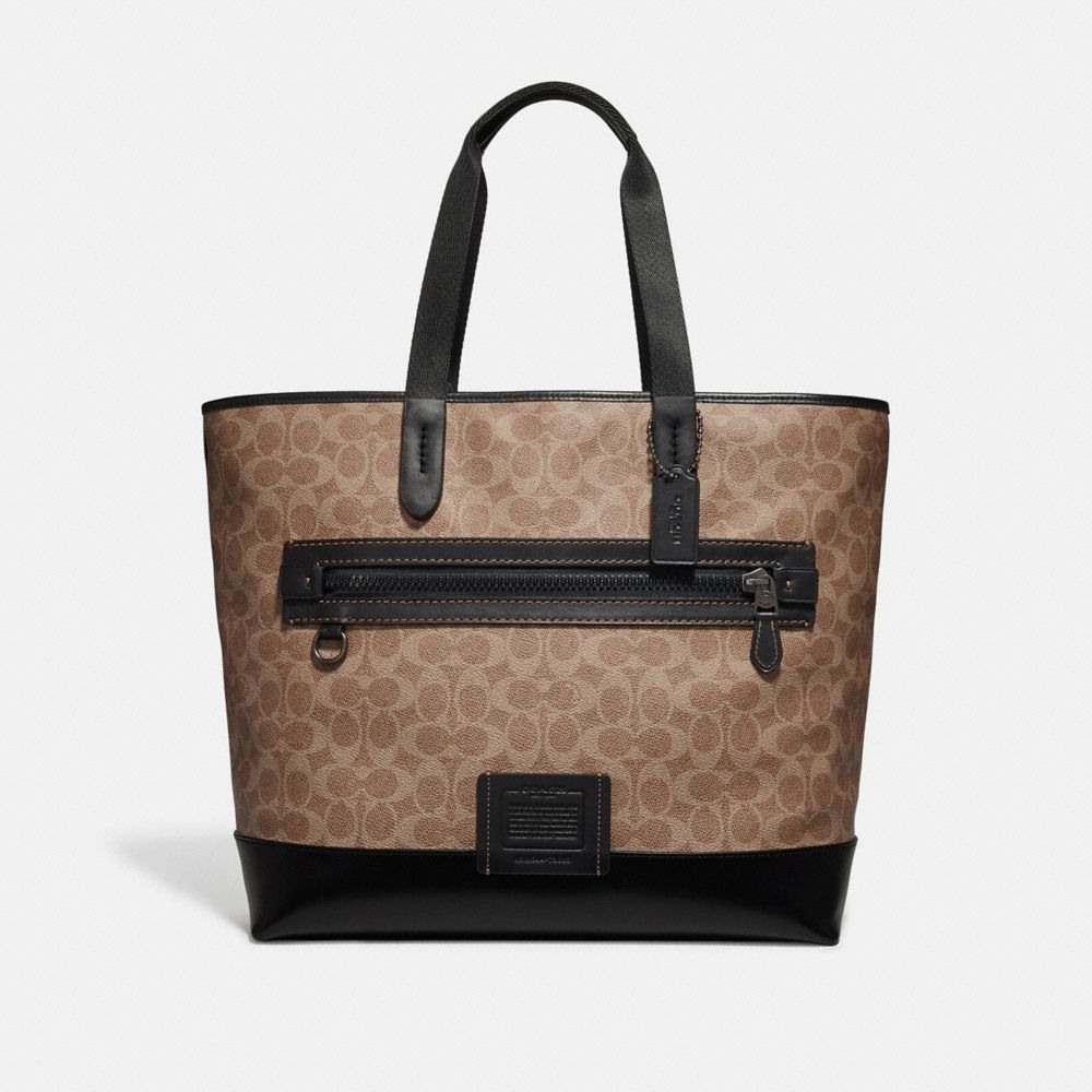 COACH 73665 ACADEMY TOTE IN SIGNATURE CANVAS KHAKI/BLACK-COPPER