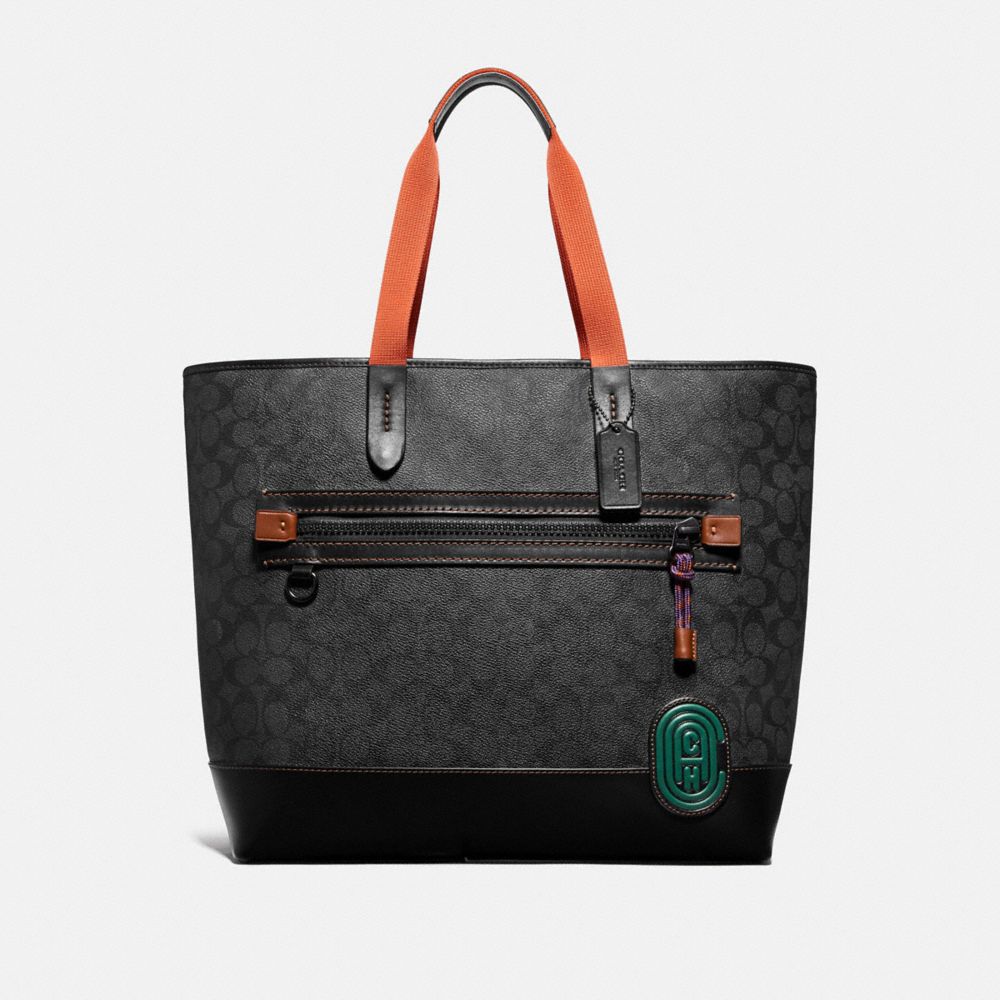 COACH ACADEMY TOTE IN SIGNATURE CANVAS WITH COACH PATCH - CHARCOAL/BLACK COPPER - 73667