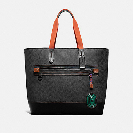 COACH ACADEMY TOTE IN SIGNATURE CANVAS WITH COACH PATCH - CHARCOAL/BLACK COPPER - 73667