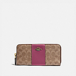 BOXED SLIM ACCORDION ZIP WALLET IN COLORBLOCK SIGNATURE CANVAS - B4/TAN DUSTY PINK - COACH 73739B