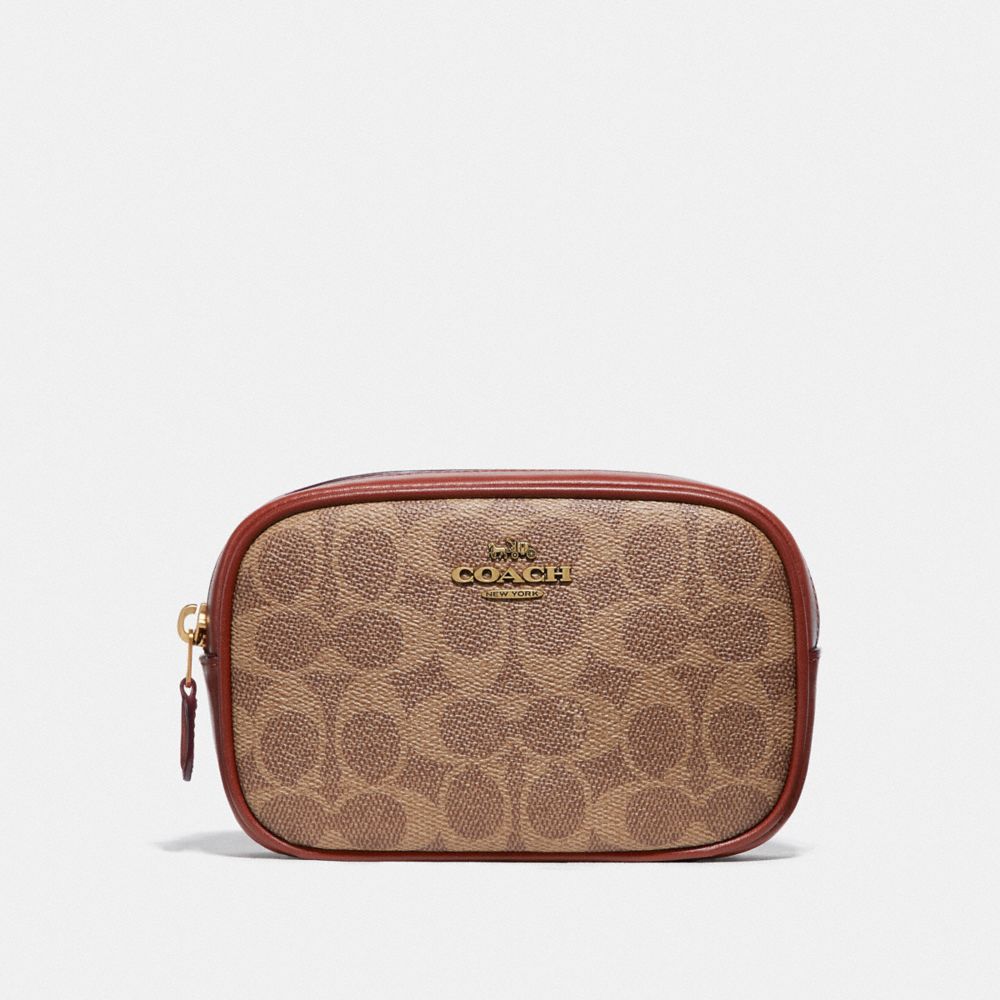 COACH 73743 Belt Bag In Colorblock Signature Canvas BRASS/TAN RUST