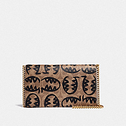 COACH 73825 Callie Foldover Chain Clutch In Signature Canvas With Rexy By Guang Yu B4/TAN RUST