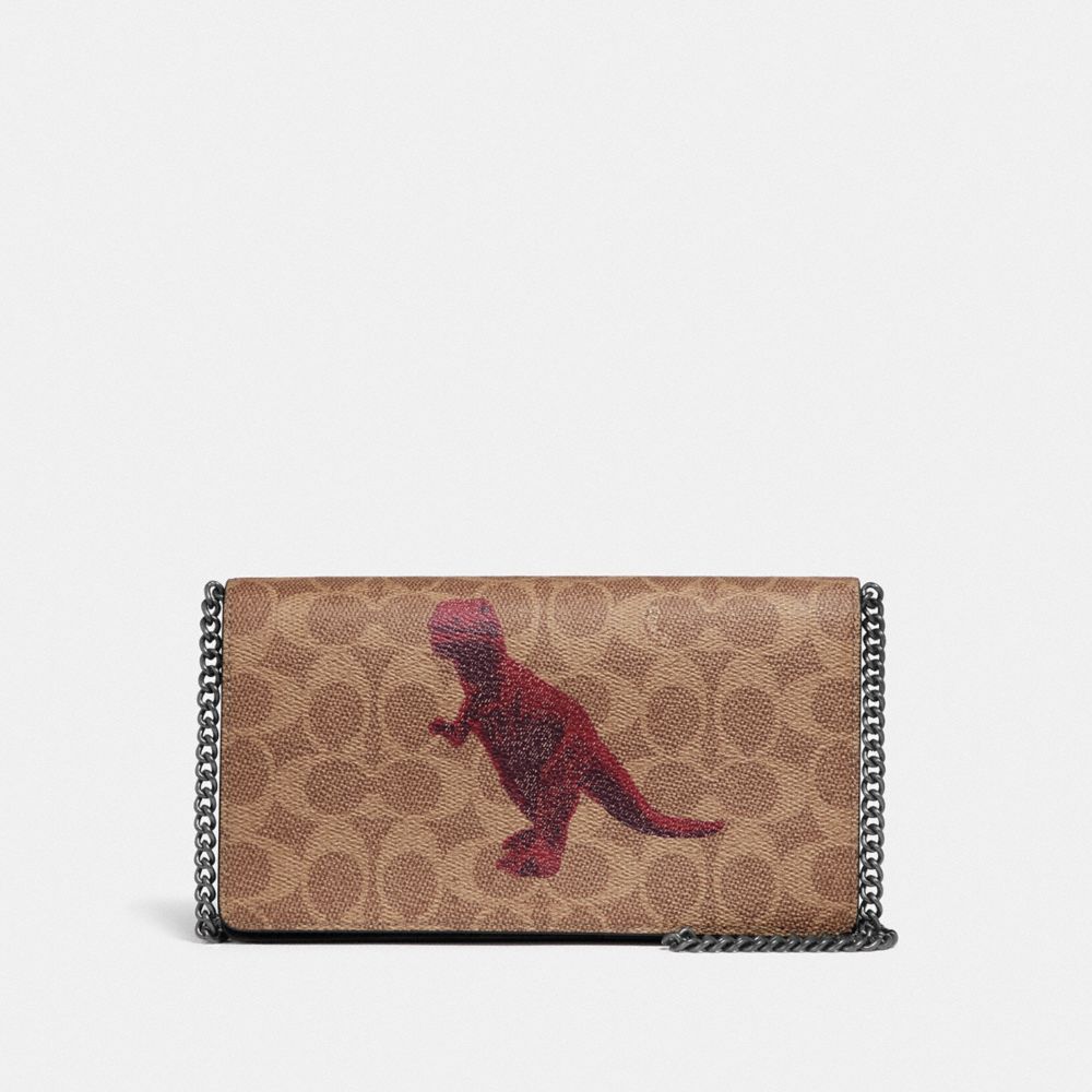 CALLIE FOLDOVER CHAIN CLUTCH IN SIGNATURE CANVAS WITH REXY BY SUI JIANGUO - V5/TAN BLACK - COACH 73827