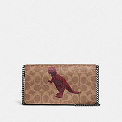 COACH 73827 - CALLIE FOLDOVER CHAIN CLUTCH IN SIGNATURE CANVAS WITH REXY BY SUI JIANGUO V5/TAN BLACK