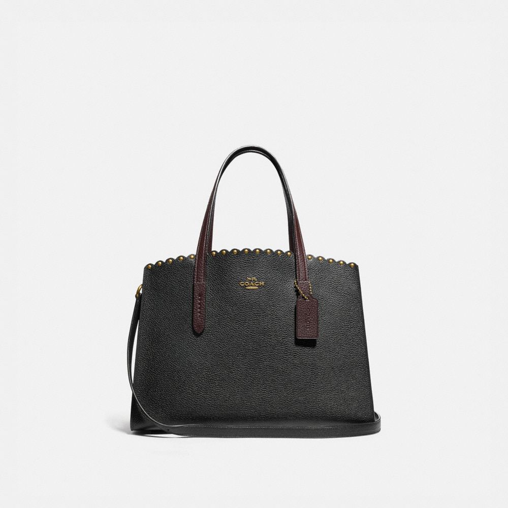 COACH CHARLIE CARRYALL WITH SCALLOP RIVETS - BLACK MULTI/BRASS - 73845
