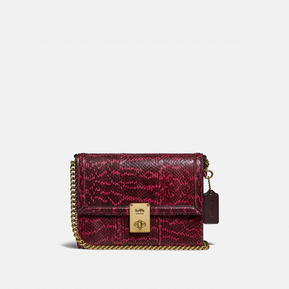 HUTTON SHOULDER BAG IN SNAKESKIN - 738 - BRASS/CERISE