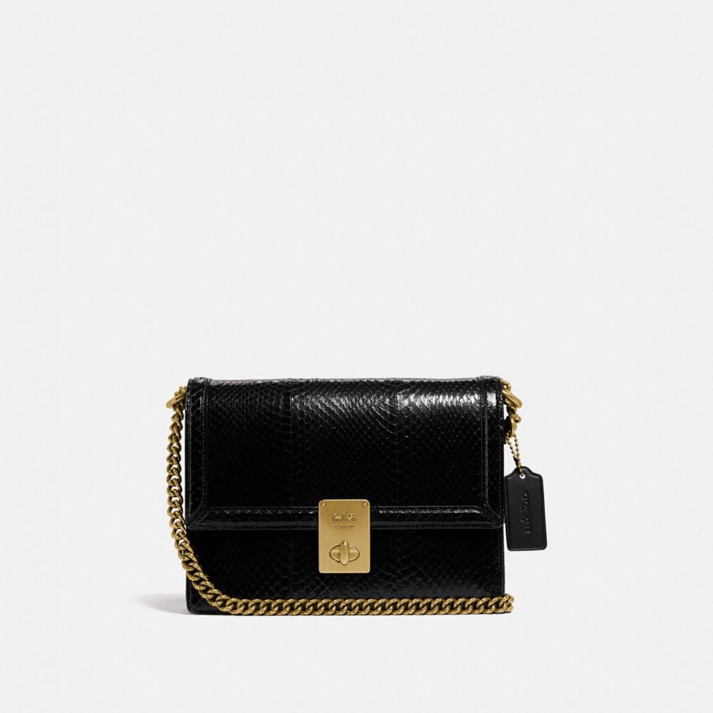 HUTTON SHOULDER BAG IN SNAKESKIN - B4/BLACK - COACH 738