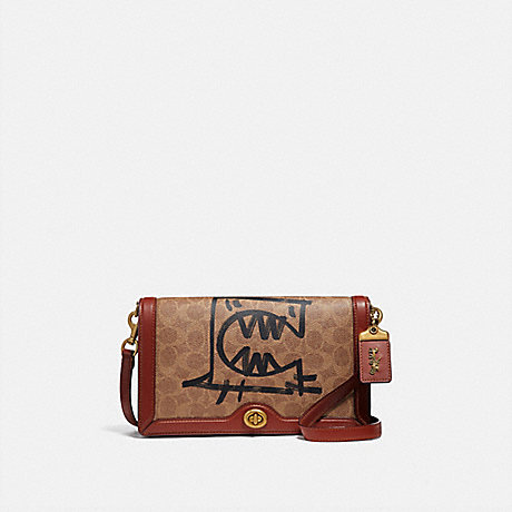 COACH 73941 RILEY IN SIGNATURE CANVAS WITH REXY BY GUANG YU B4/TAN-RUST