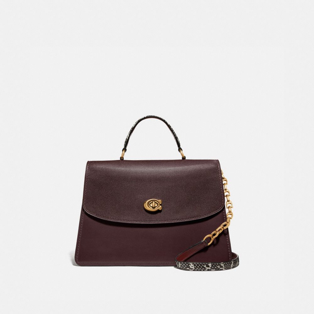 COACH 73969 PARKER TOP HANDLE 32 IN COLORBLOCK WITH SNAKESKIN DETAIL OXBLOOD-MULTI/BRASS