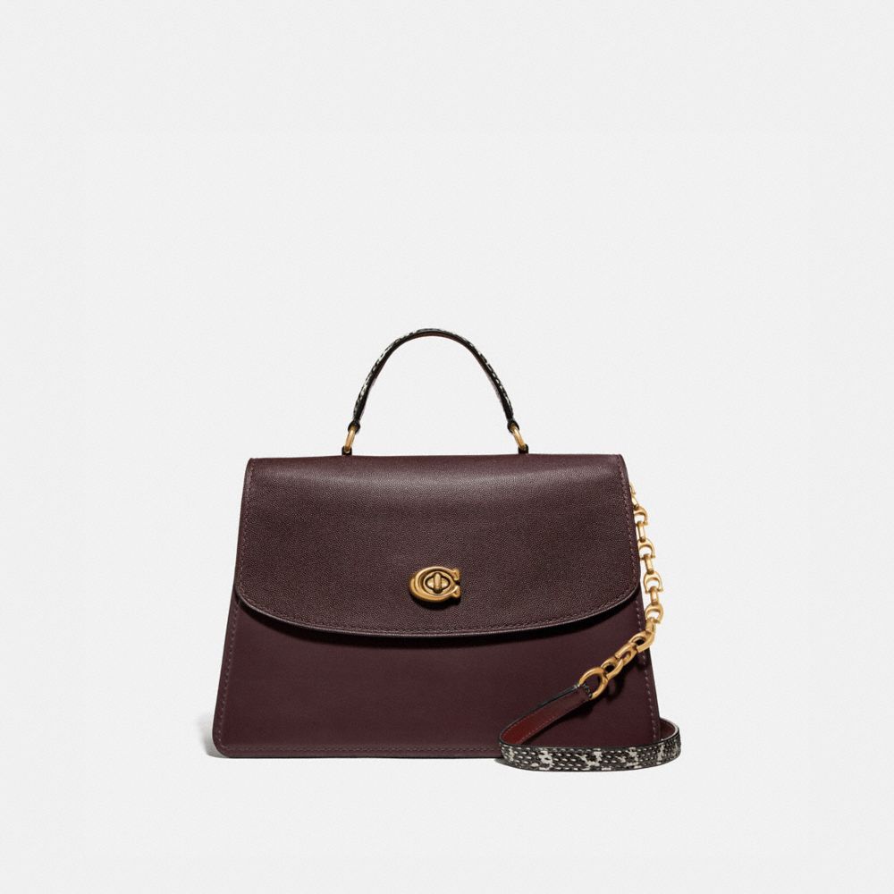 COACH 73969 PARKER TOP HANDLE 32 IN COLORBLOCK WITH SNAKESKIN DETAIL OXBLOOD MULTI/BRASS