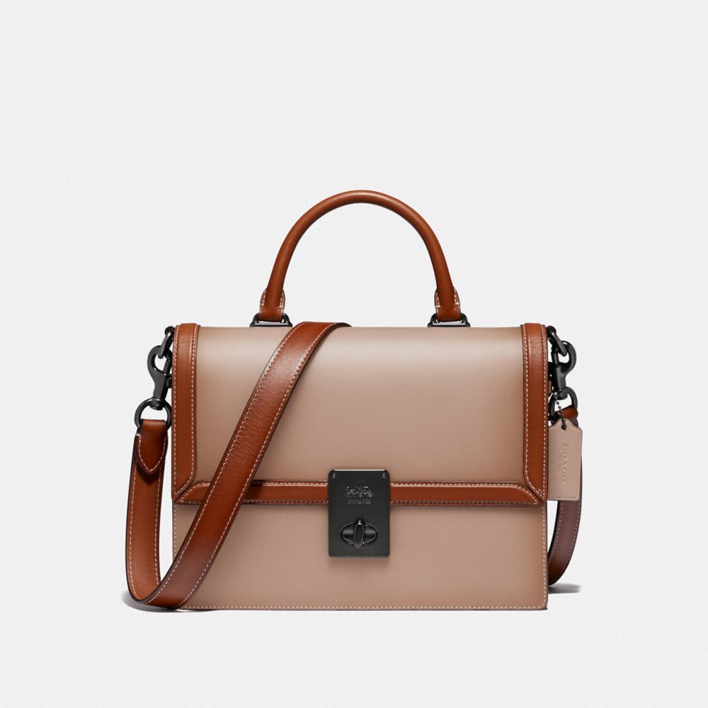 COACH Hutton Top Handle In Colorblock - PEWTER/TAUPE MULTI - 740