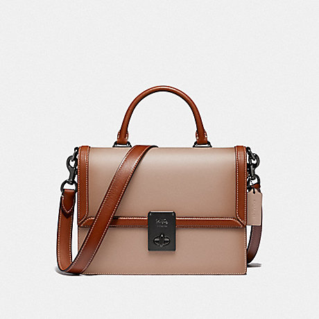 COACH Hutton Top Handle In Colorblock - PEWTER/TAUPE MULTI - 740
