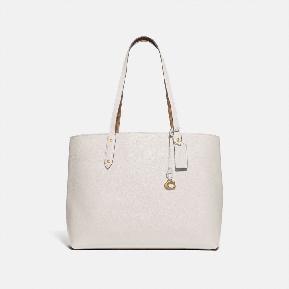 CENTRAL TOTE WITH SIGNATURE CANVAS BLOCKING - B4/TAN CHALK - COACH 74104