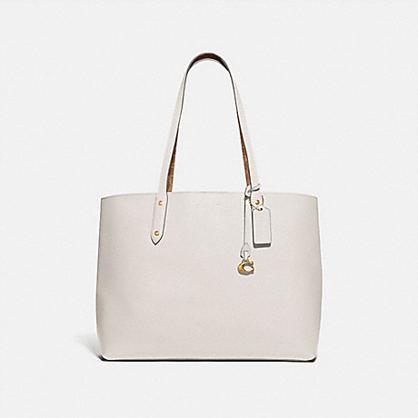 COACH CENTRAL TOTE WITH SIGNATURE CANVAS BLOCKING - B4/TAN CHALK - 74104