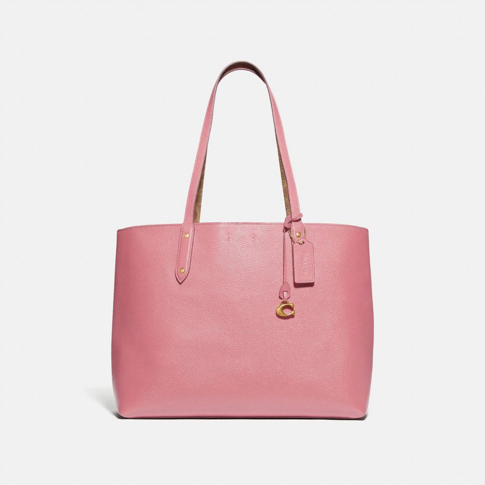 CENTRAL TOTE WITH SIGNATURE CANVAS BLOCKING - V5/TAN TRUE PINK - COACH 74104