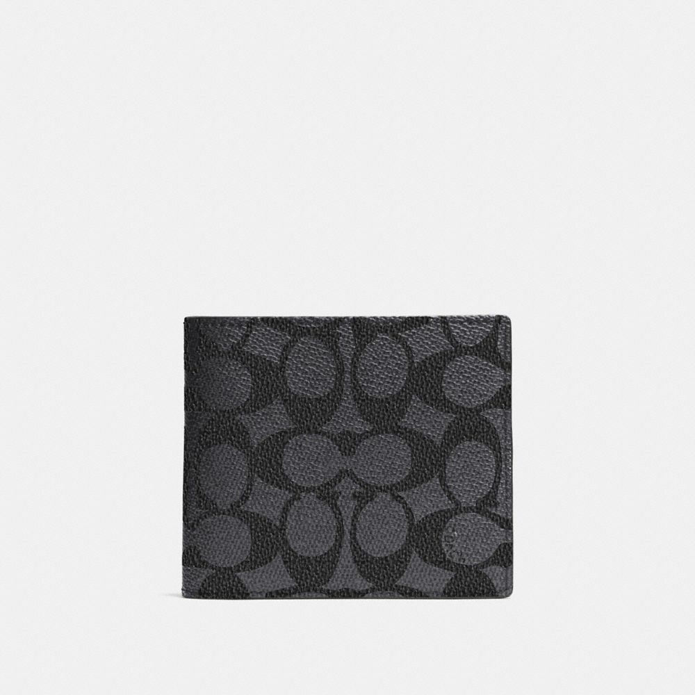 COACH 74935 - COMPACT ID WALLET IN SIGNATURE CANVAS CHARCOAL