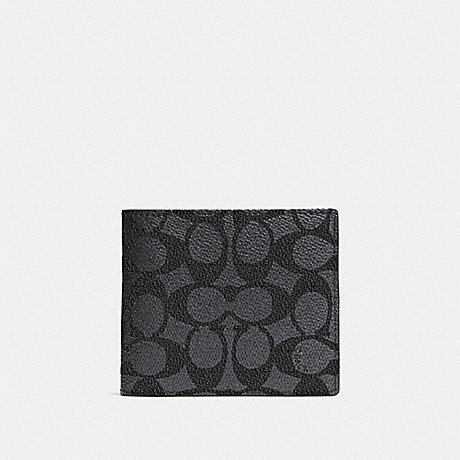 COACH 74935 COMPACT ID WALLET IN SIGNATURE CANVAS CHARCOAL