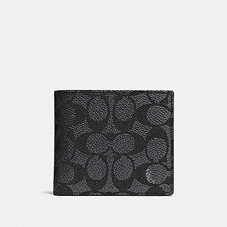 COACH 74937 COIN WALLET IN SIGNATURE CANVAS CHARCOAL