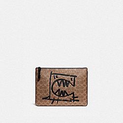 COACH 75506 Pouch 30 In Signature Canvas With Rexy By Guang Yu KHAKI