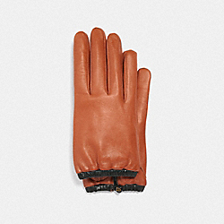 COACH 75535 - SCULPTED SIGNATURE GATHERED LEATHER TECH GLOVES SUNSET