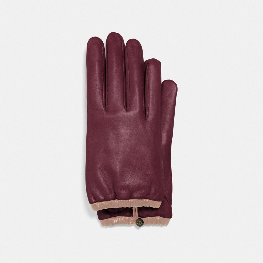 COACH 75535 SCULPTED SIGNATURE GATHERED LEATHER TECH GLOVES VINTAGE MAUVE