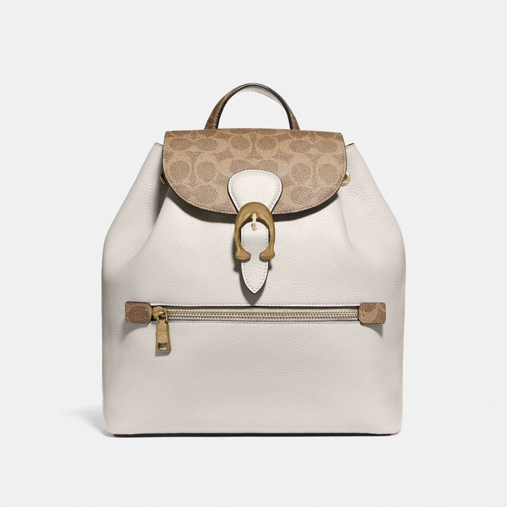 Evie Backpack With Signature Canvas Blocking - BRASS/TAN CHALK - COACH 75564