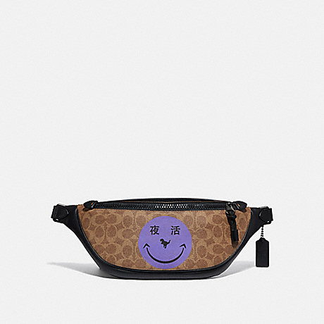 COACH RIVINGTON BELT BAG IN SIGNATURE CANVAS WITH REXY BY YETI OUT - KHAKI/BLACK COPPER - 75587