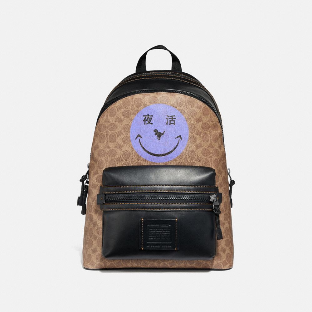 COACH 75588 ACADEMY BACKPACK IN SIGNATURE CANVAS WITH REXY BY YETI OUT KHAKI/BLACK COPPER