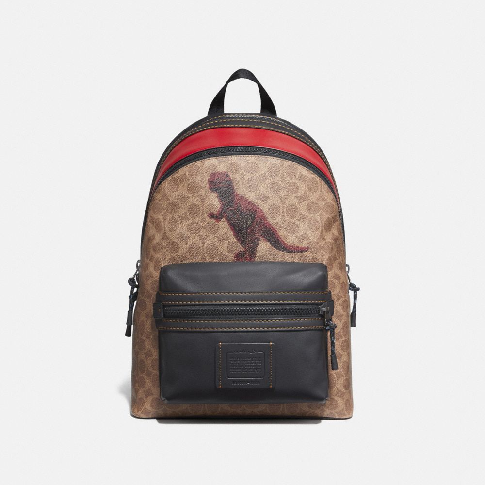 COACH 75597 Academy Backpack In Signature Canvas With Rexy By Sui Jianguo KHAKI/BLACK COPPER