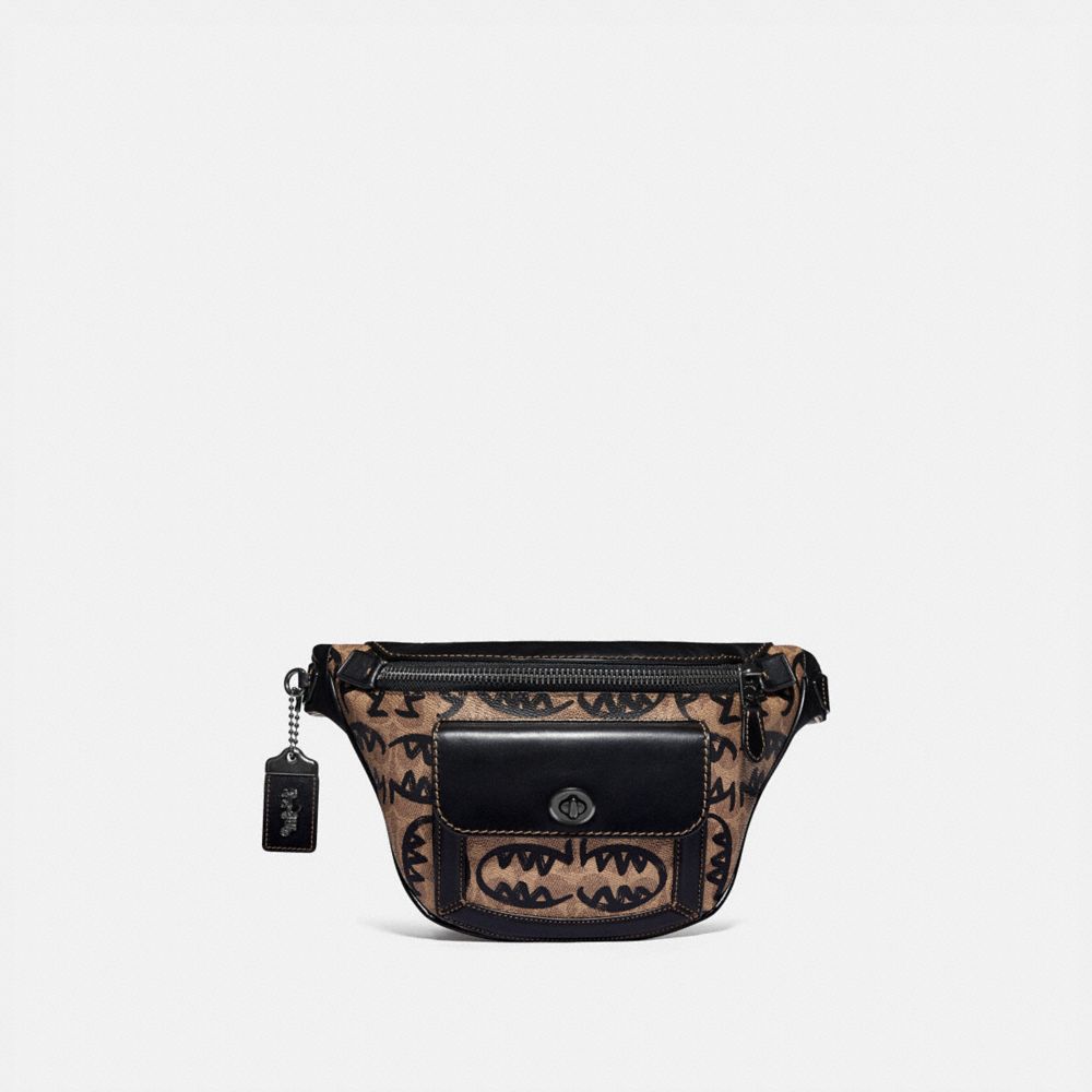 COACH 75603 Riley Belt Bag In Signature Canvas With Rexy By Guang Yu KHAKI/BLACK COPPER FINISH