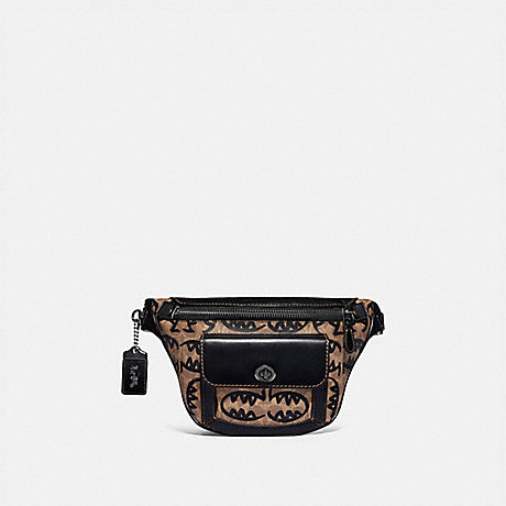COACH 75603 RILEY BELT BAG IN SIGNATURE CANVAS WITH REXY BY GUANG YU KHAKI/BLACK-COPPER-FINISH