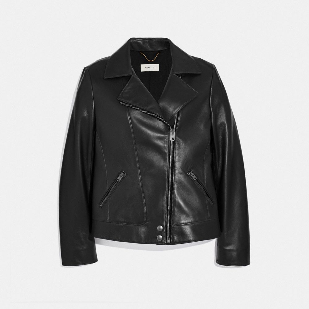 LEATHER MOTO JACKET - BLACK - COACH 75650