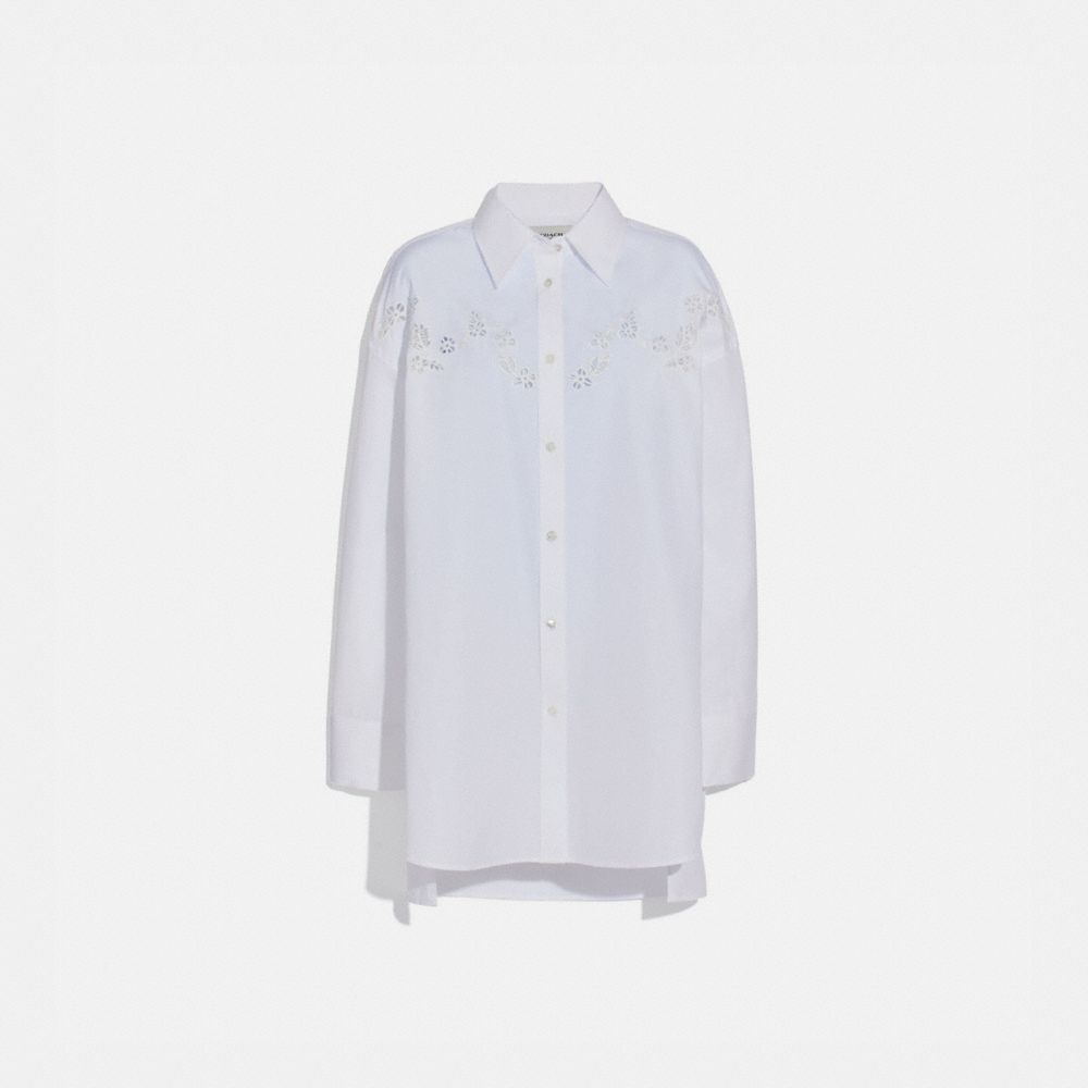 COACH 75687 SOLID LONG SLEEVE POPLIN BLOUSE WHITE.