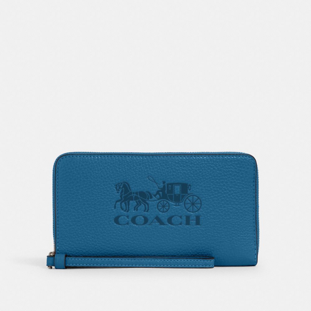 JES LARGE PHONE WALLET WITH HORSE AND CARRIAGE - SV/BLUE JAY - COACH 75908