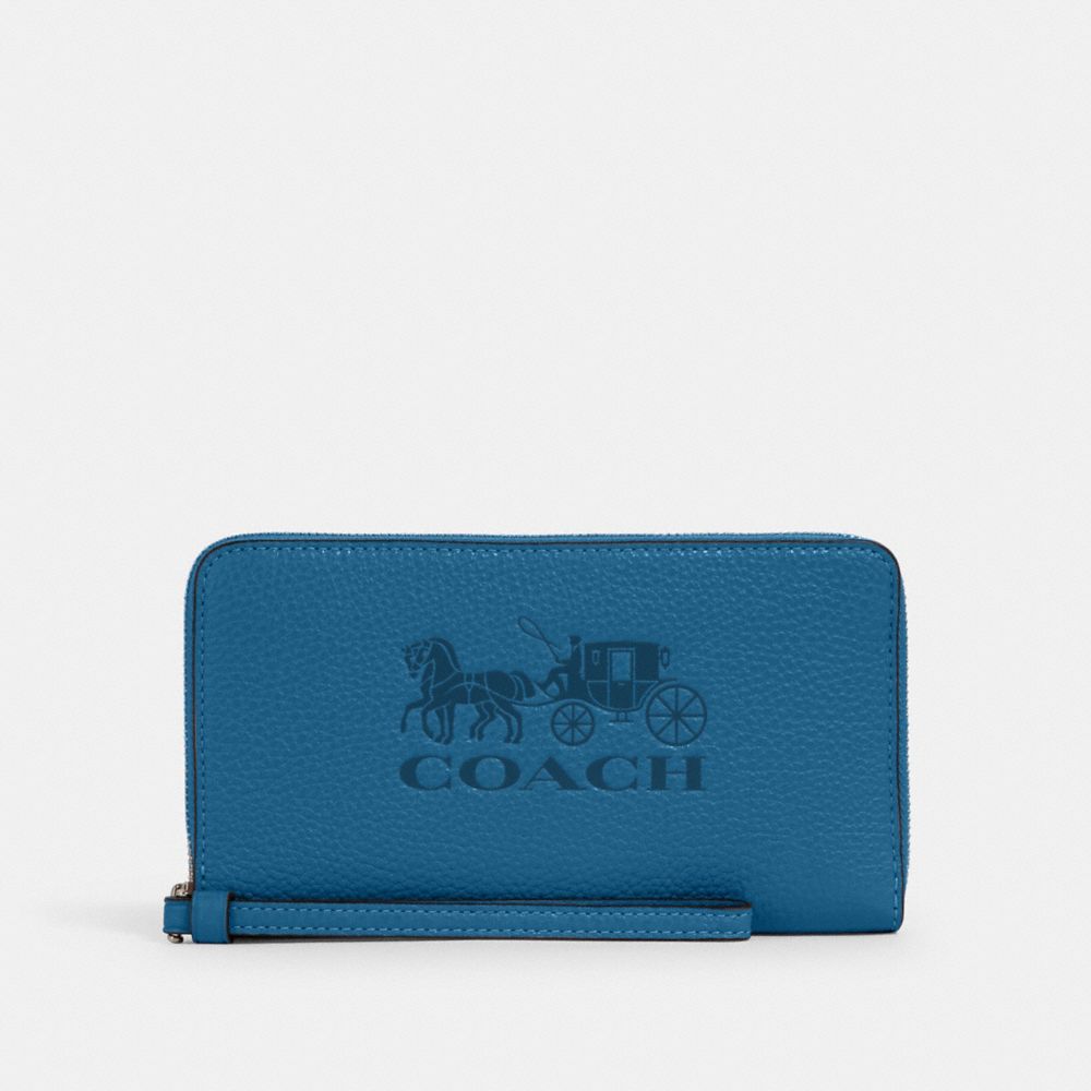 COACH 75908 JES LARGE PHONE WALLET WITH HORSE AND CARRIAGE SV/BLUE JAY