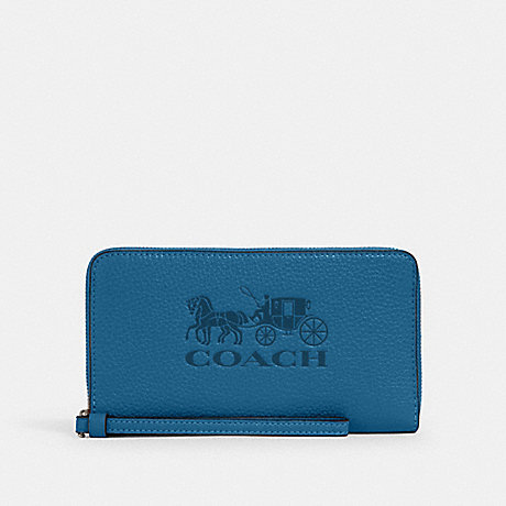 COACH JES LARGE PHONE WALLET WITH HORSE AND CARRIAGE - SV/BLUE JAY - 75908