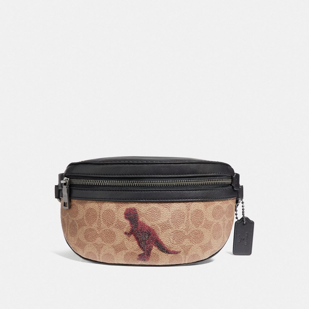 COACH 76001 Belt Bag In Signature Canvas With Rexy By Sui Jianguo V5/TAN BLACK