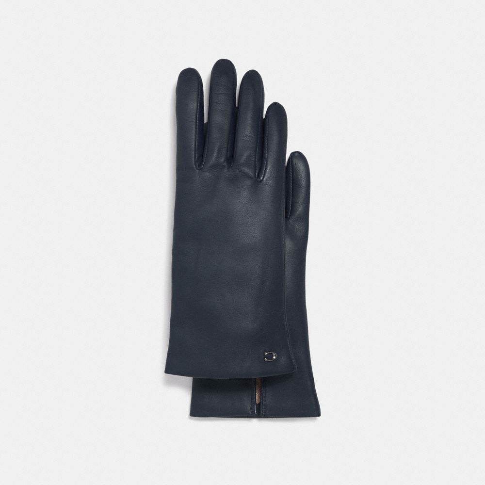 COACH 76014 Sculpted Signature Leather Tech Gloves Midnight Navy
