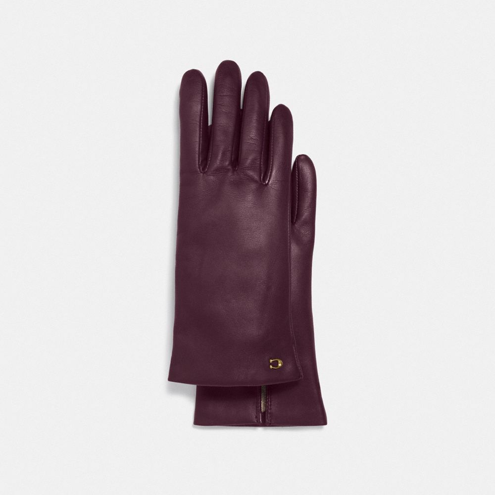 SCULPTED SIGNATURE LEATHER TECH GLOVES - BURGUNDY - COACH 76014