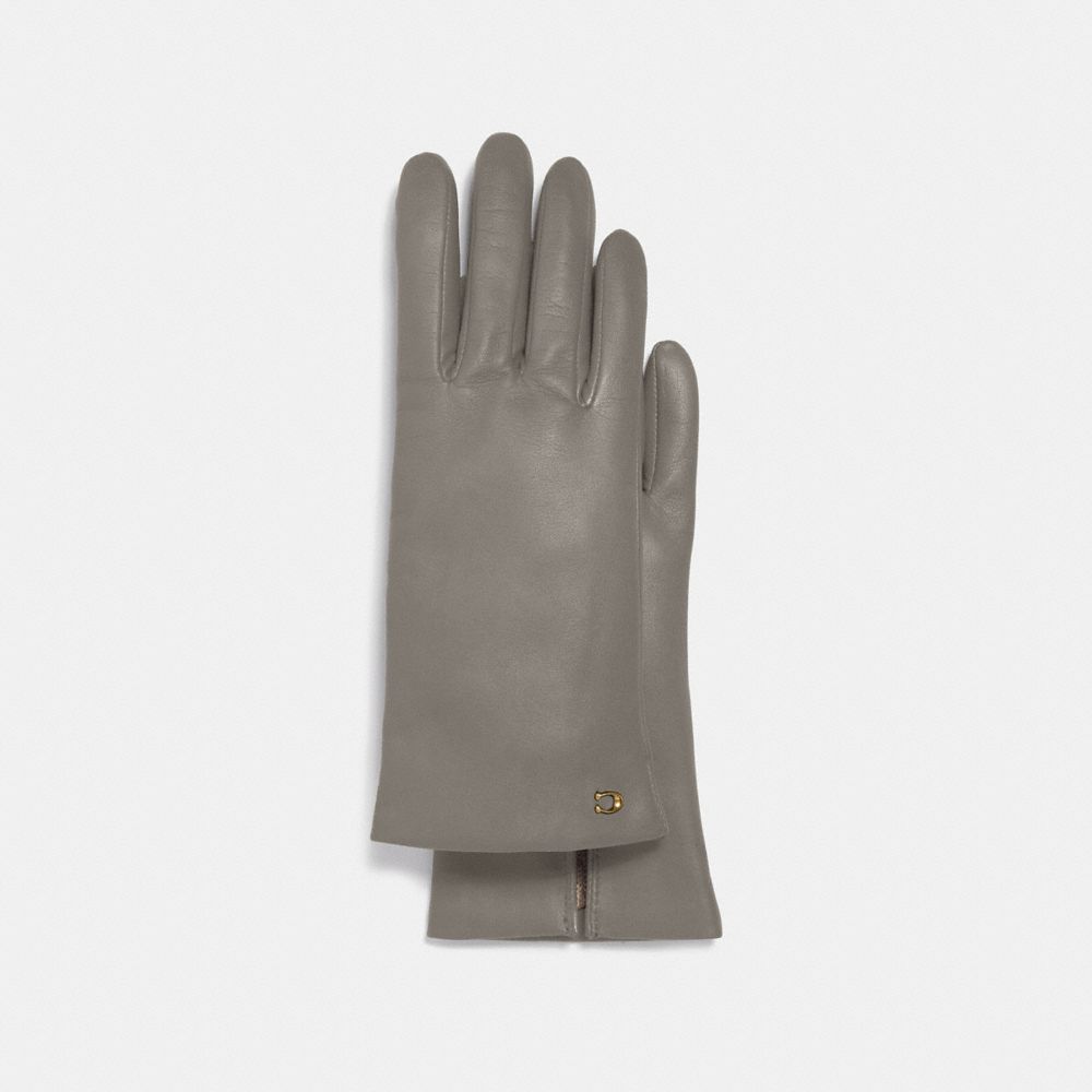 COACH 76014 Sculpted Signature Leather Tech Gloves Zinc Dust