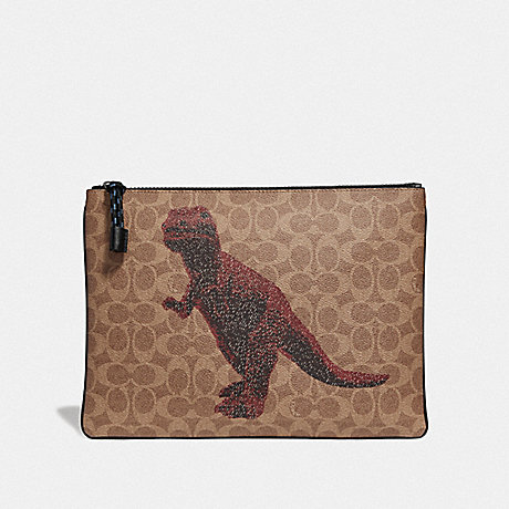 COACH 76015 POUCH 30 IN SIGNATURE CANVAS WITH REXY BY SUI JIANGUO KHAKI