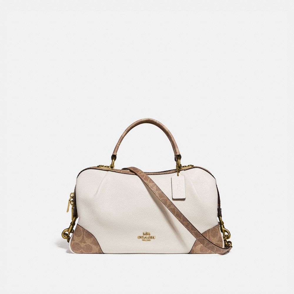 COACH 76077 LANE SATCHEL WITH SIGNATURE CANVAS BLOCKING BRASS/TAN-CHALK